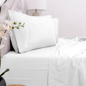 Luxurious 4 Piece Bed Sheet Set Deep Pocket White